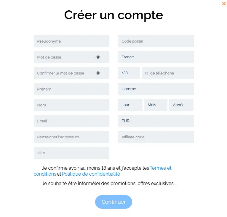 Processus d'inscription APHRODITE CASINO